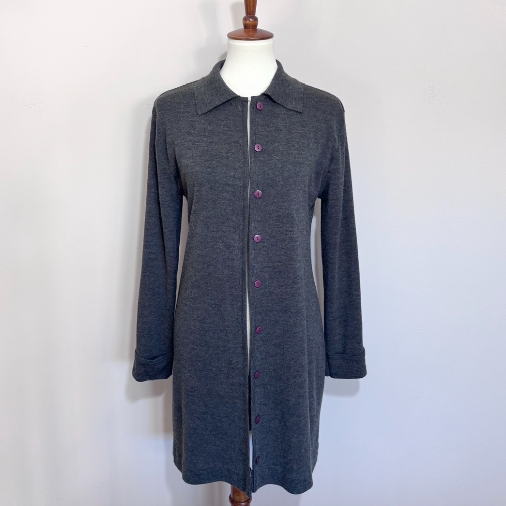 Vintage Casual Corner Wool Blend Cardigan Duster in Charcoal Gray Size M Petite